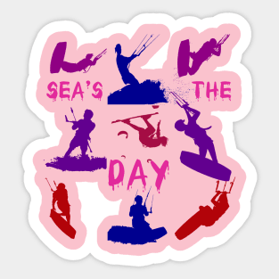 Kitesurfer Silhouette Pattern With Seas The Day Quote Sticker